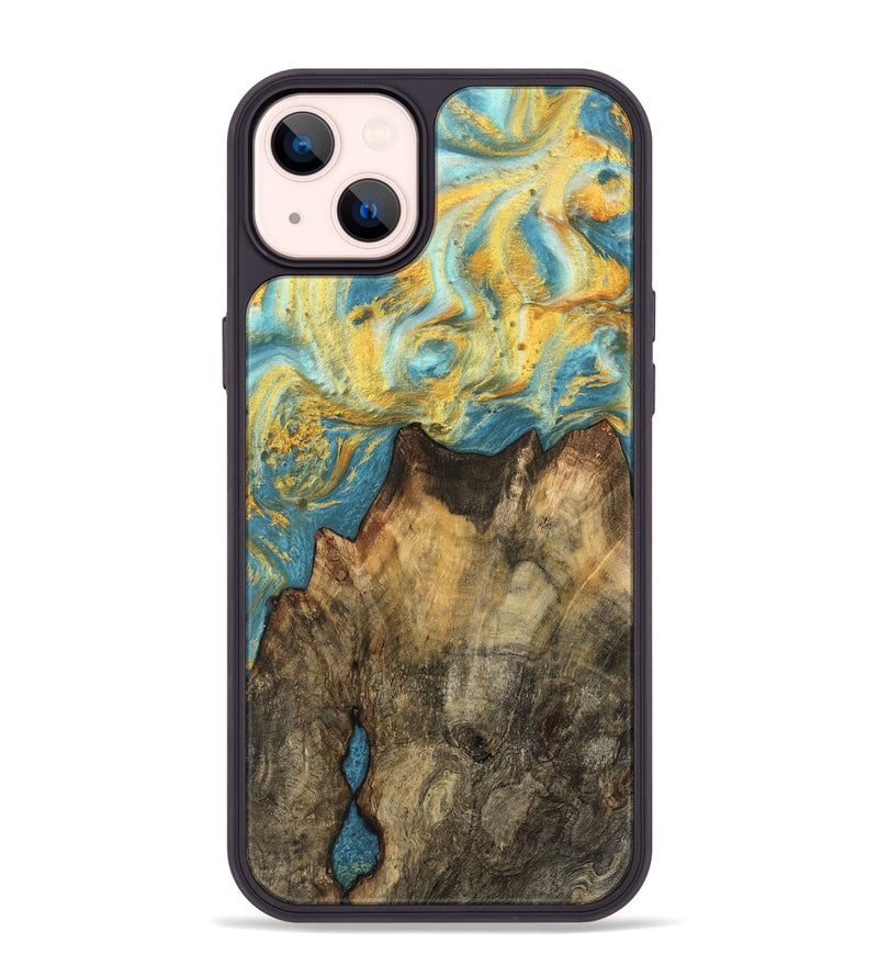 iPhone 14 Plus Wood Phone Case - Lauryn (Teal & Gold, 742191)