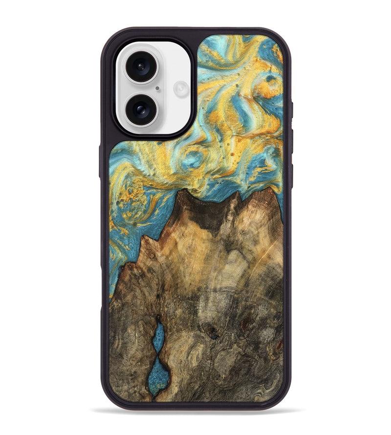 iPhone 16 Plus Wood Phone Case - Lauryn (Teal & Gold, 742191)