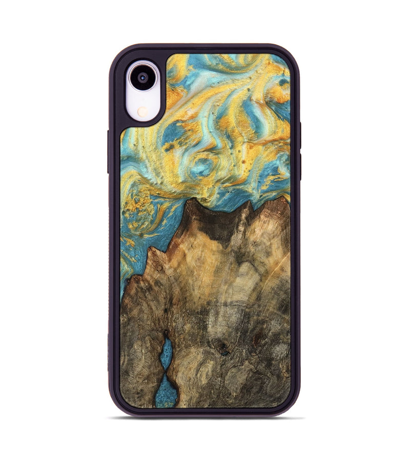 iPhone Xr Wood Phone Case - Lauryn (Teal & Gold, 742191)