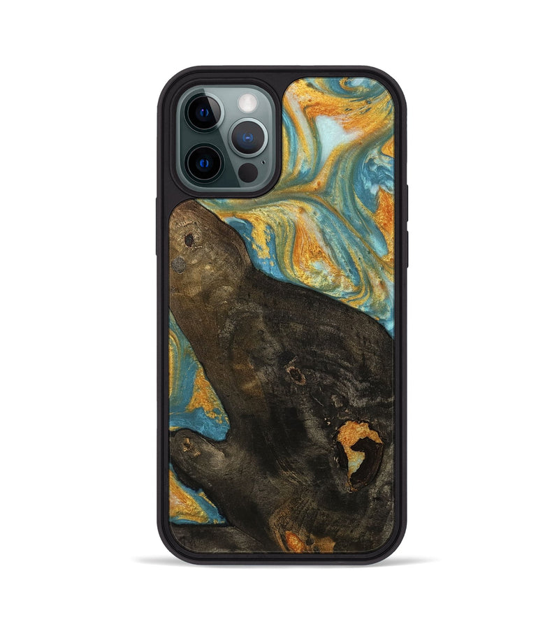 iPhone 12 Pro Wood Phone Case - Adrie (Teal & Gold, 742198)