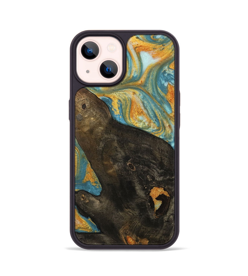 iPhone 14 Wood Phone Case - Adrie (Teal & Gold, 742198)