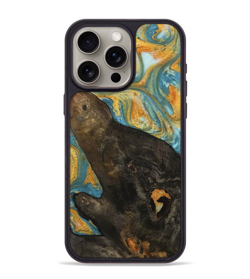 iPhone 15 Pro Max Wood Phone Case - Adrie (Teal & Gold, 742198)