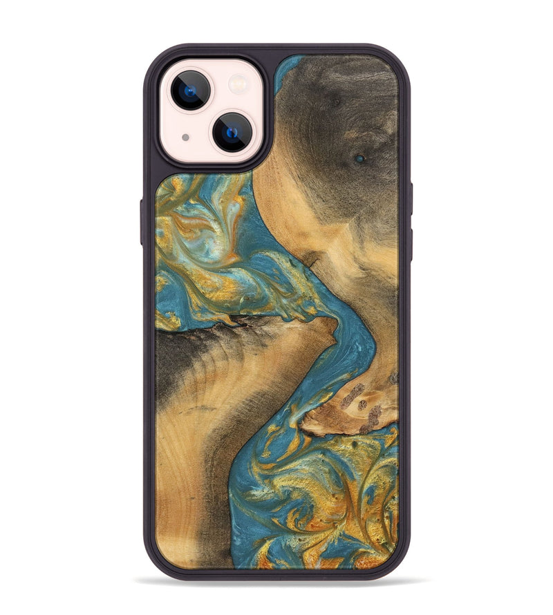 iPhone 14 Plus Wood Phone Case - Trude (Teal & Gold, 742199)