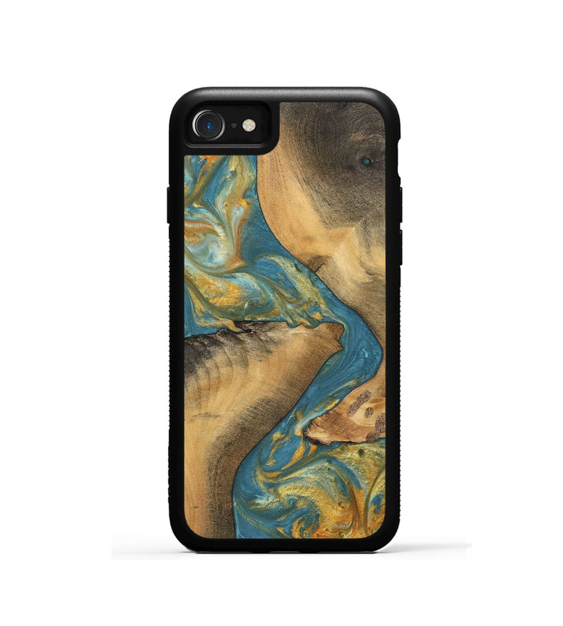 iPhone SE Wood Phone Case - Trude (Teal & Gold, 742199)