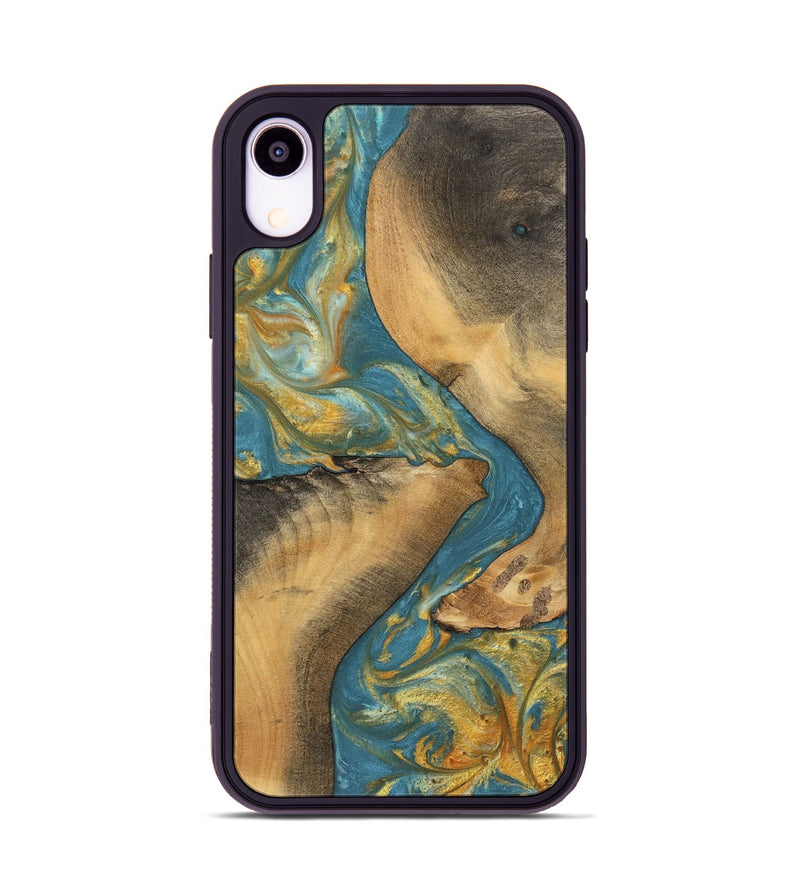 iPhone Xr Wood Phone Case - Trude (Teal & Gold, 742199)