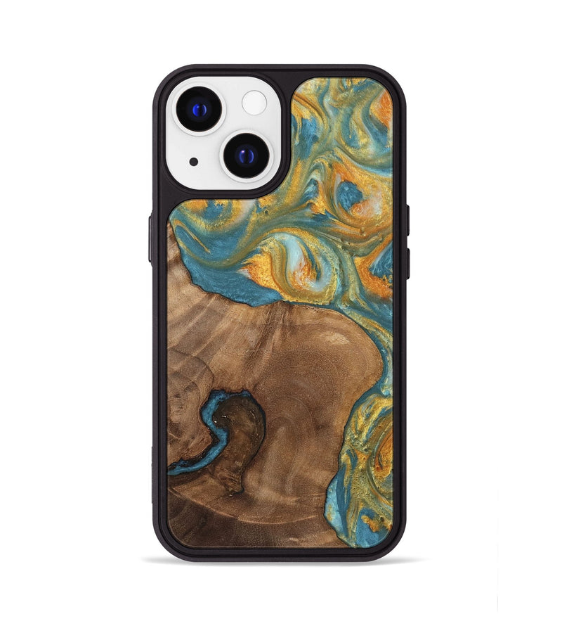 iPhone 13 Wood Phone Case - Novella (Teal & Gold, 742200)