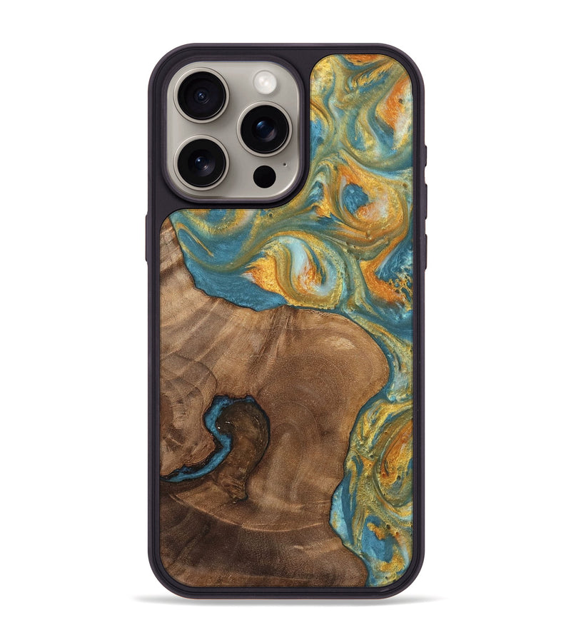 iPhone 15 Pro Max Wood Phone Case - Novella (Teal & Gold, 742200)