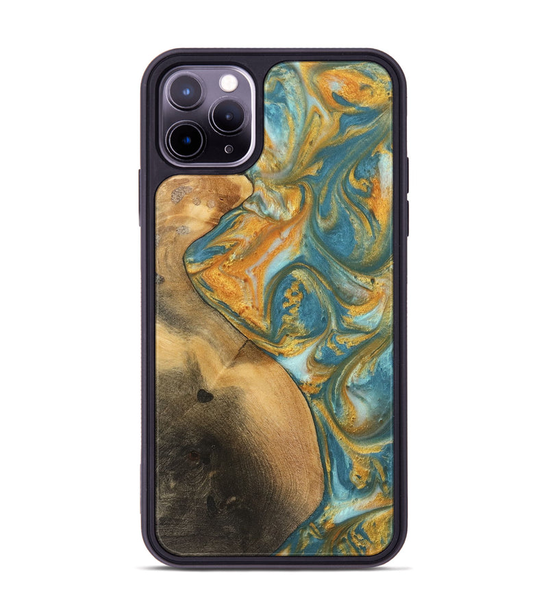 iPhone 11 Pro Max Wood Phone Case - Alzina (Teal & Gold, 742206)