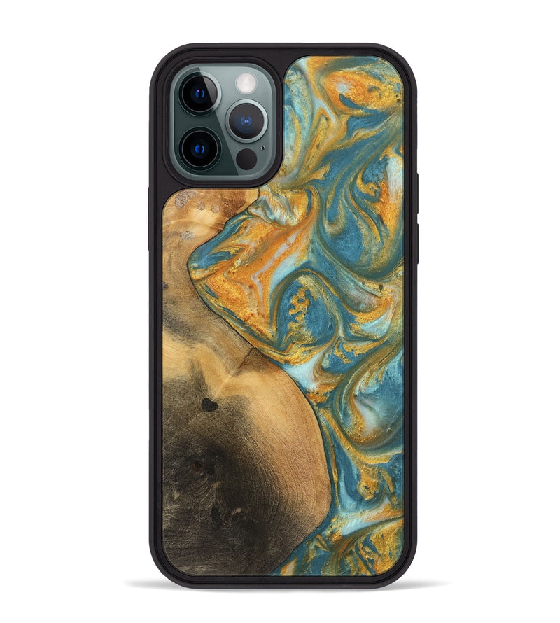 iPhone 12 Pro Max Wood Phone Case - Alzina (Teal & Gold, 742206)