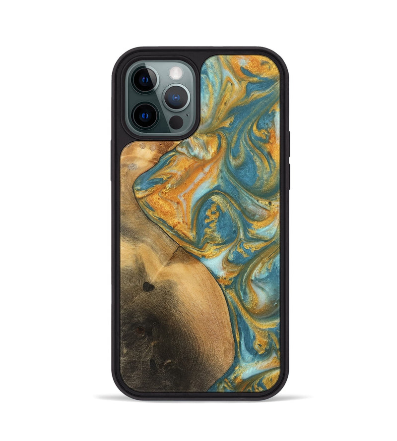 iPhone 12 Pro Wood Phone Case - Alzina (Teal & Gold, 742206)