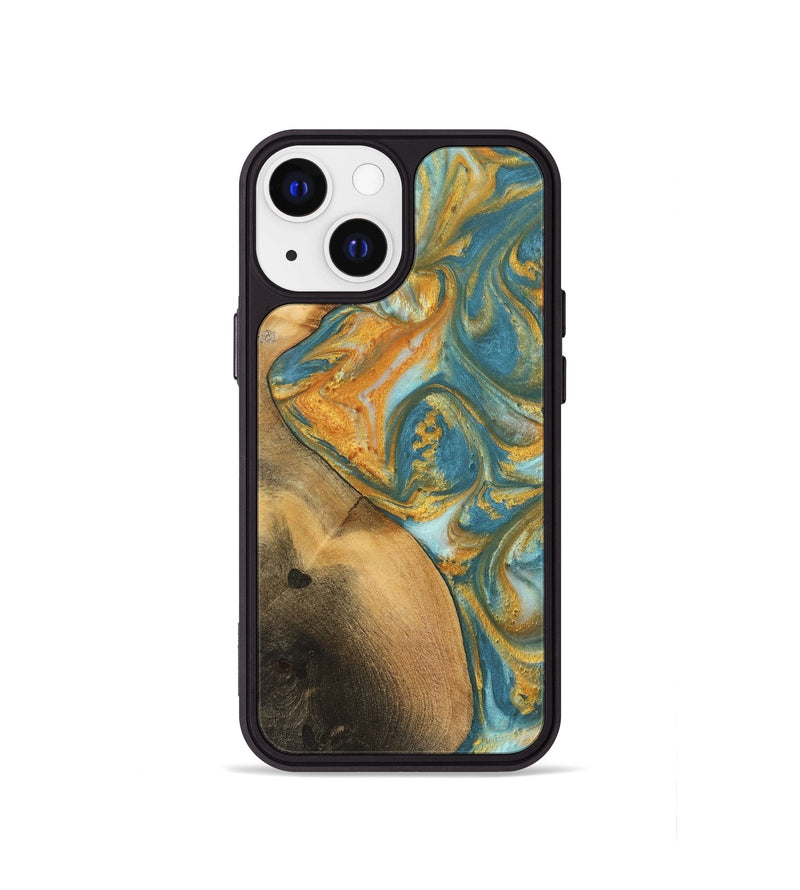 iPhone 13 mini Wood Phone Case - Alzina (Teal & Gold, 742206)