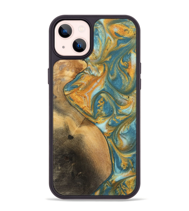 iPhone 14 Plus Wood Phone Case - Alzina (Teal & Gold, 742206)