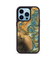 iPhone 14 Pro Wood Phone Case - Alzina (Teal & Gold, 742206)