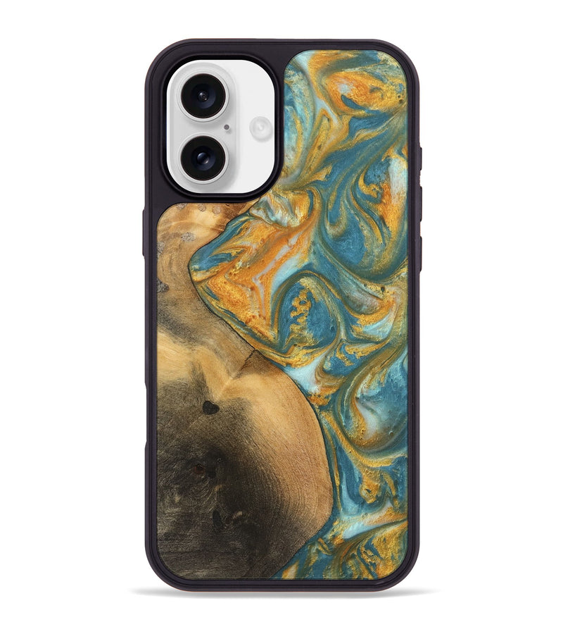 iPhone 16 Plus Wood Phone Case - Alzina (Teal & Gold, 742206)