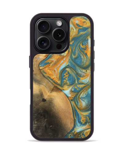 iPhone 16 Pro Wood Phone Case - Alzina (Teal & Gold, 742206)