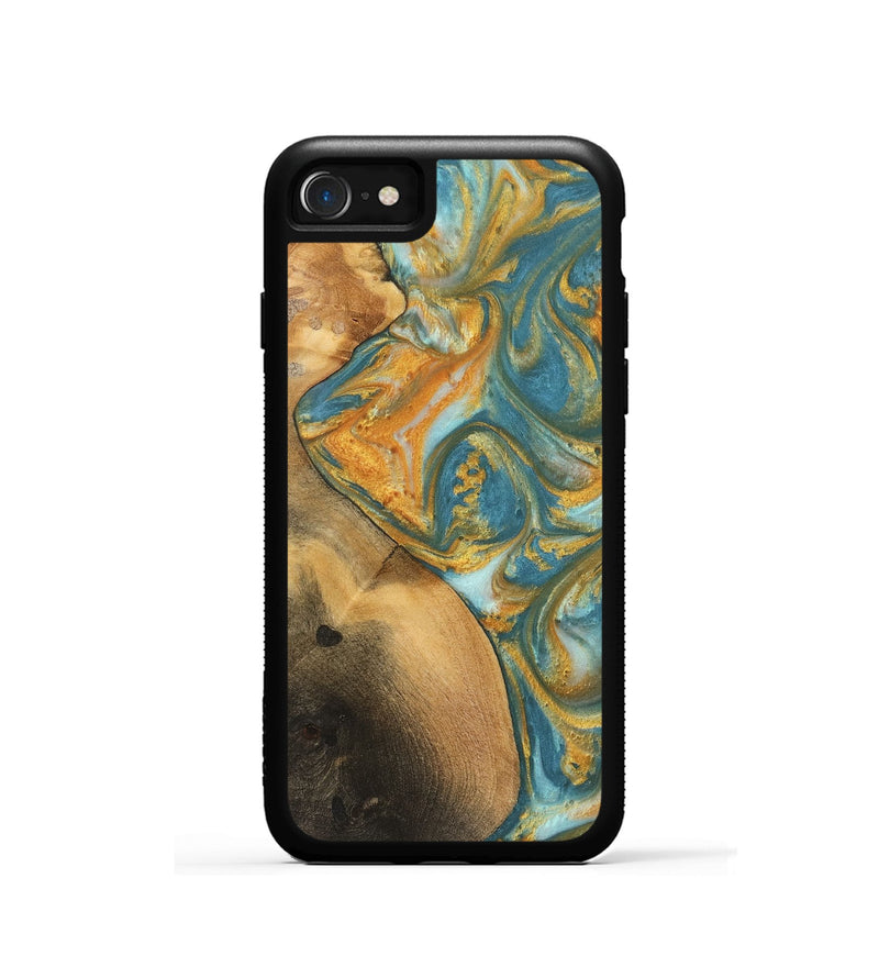 iPhone SE Wood Phone Case - Alzina (Teal & Gold, 742206)