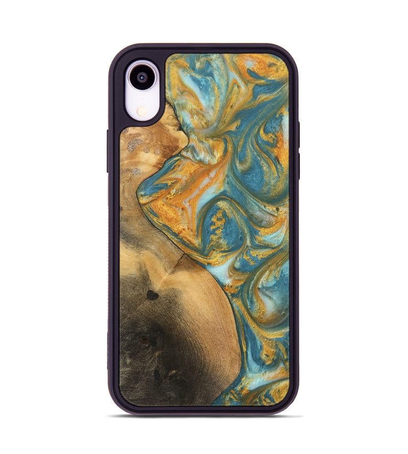 iPhone Xr Wood Phone Case - Alzina (Teal & Gold, 742206)