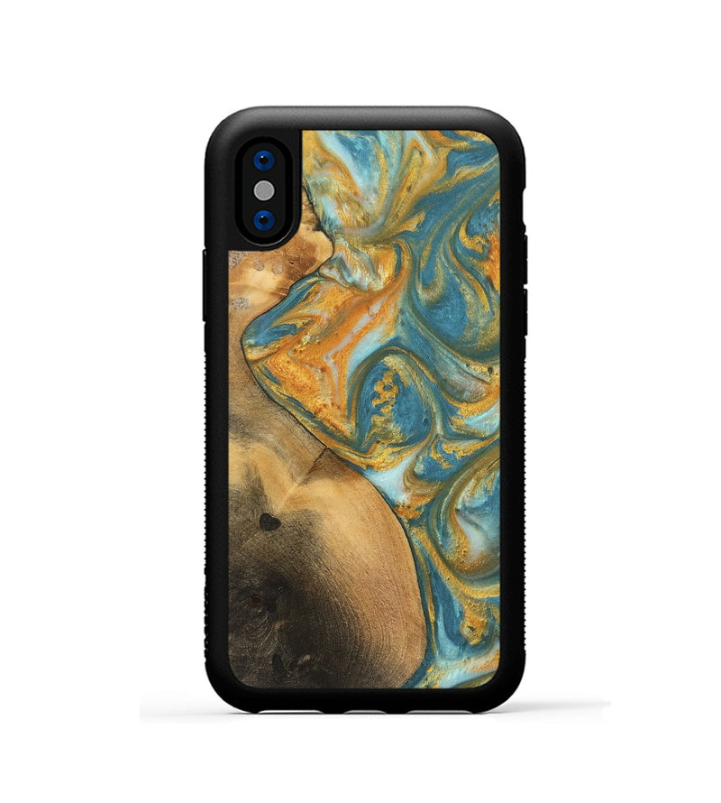 iPhone Xs Wood Phone Case - Alzina (Teal & Gold, 742206)