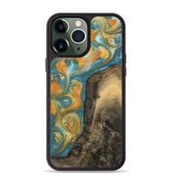 iPhone 13 Pro Max Wood Phone Case - Dorreen (Teal & Gold, 742221)