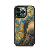 iPhone 13 Pro Wood Phone Case - Dorreen (Teal & Gold, 742221)