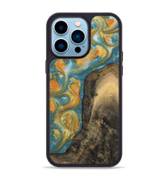 iPhone 14 Pro Max Wood Phone Case - Dorreen (Teal & Gold, 742221)