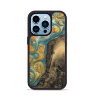 iPhone 14 Pro Wood Phone Case - Dorreen (Teal & Gold, 742221)