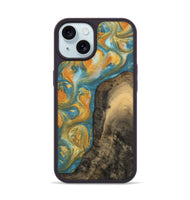 iPhone 15 Wood Phone Case - Dorreen (Teal & Gold, 742221)