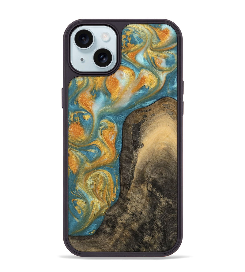 iPhone 15 Plus Wood Phone Case - Dorreen (Teal & Gold, 742221)