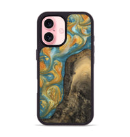 iPhone 16 Wood Phone Case - Dorreen (Teal & Gold, 742221)