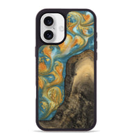 iPhone 16 Plus Wood Phone Case - Dorreen (Teal & Gold, 742221)