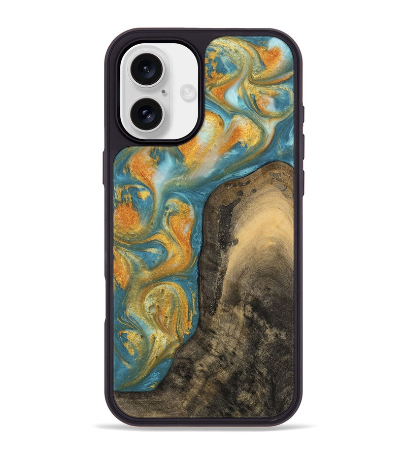 iPhone 16 Plus Wood Phone Case - Dorreen (Teal & Gold, 742221)