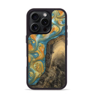 iPhone 16 Pro Wood Phone Case - Dorreen (Teal & Gold, 742221)