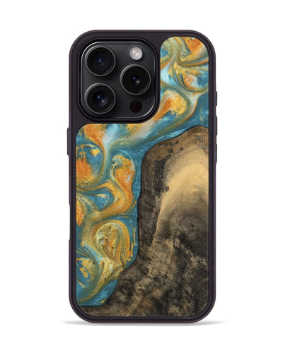 iPhone 16 Pro Wood Phone Case - Dorreen (Teal & Gold, 742221)