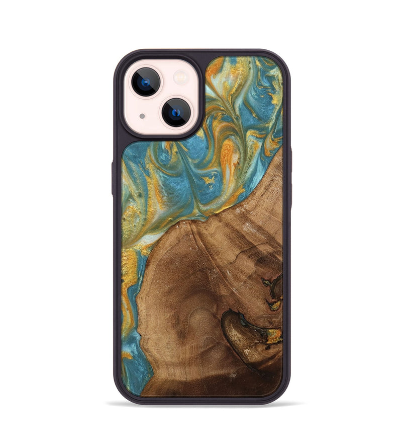 iPhone 14 Wood Phone Case - Merb (Teal & Gold, 742229)