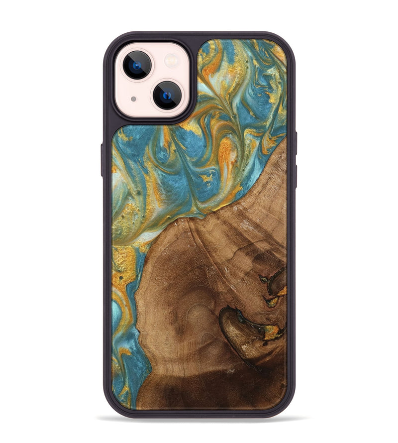 iPhone 14 Plus Wood Phone Case - Merb (Teal & Gold, 742229)