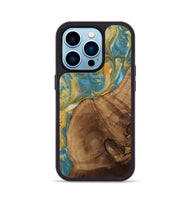 iPhone 14 Pro Wood Phone Case - Merb (Teal & Gold, 742229)