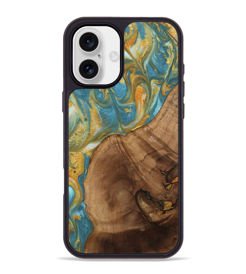 iPhone 16 Plus Wood Phone Case - Merb (Teal & Gold, 742229)