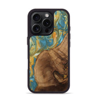 iPhone 16 Pro Wood Phone Case - Merb (Teal & Gold, 742229)