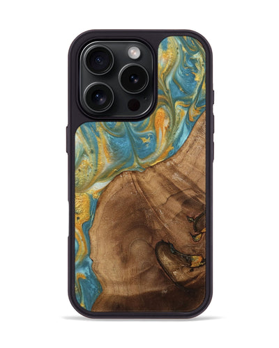 iPhone 16 Pro Wood Phone Case - Merb (Teal & Gold, 742229)