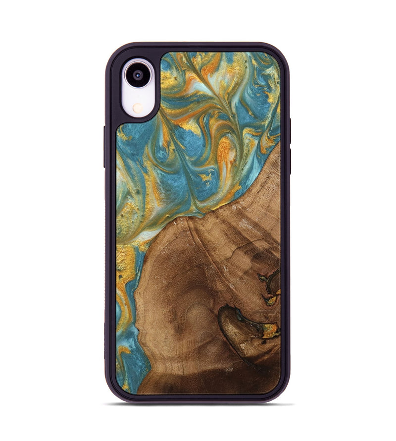 iPhone Xr Wood Phone Case - Merb (Teal & Gold, 742229)