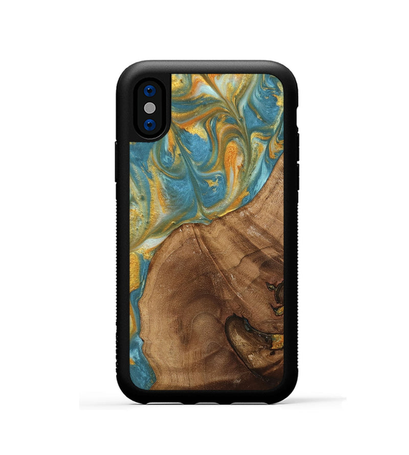 iPhone Xs Wood Phone Case - Merb (Teal & Gold, 742229)