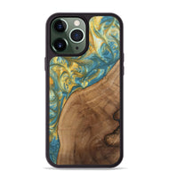 iPhone 13 Pro Max Wood Phone Case - Charla (Teal & Gold, 742240)