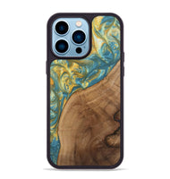 iPhone 14 Pro Max Wood Phone Case - Charla (Teal & Gold, 742240)