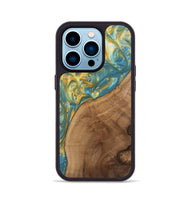 iPhone 14 Pro Wood Phone Case - Charla (Teal & Gold, 742240)