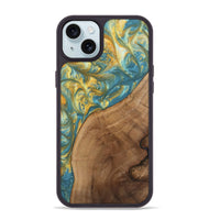 iPhone 15 Plus Wood Phone Case - Charla (Teal & Gold, 742240)