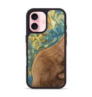 iPhone 16 Wood Phone Case - Charla (Teal & Gold, 742240)