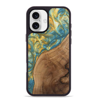 iPhone 16 Plus Wood Phone Case - Charla (Teal & Gold, 742240)