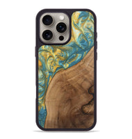 iPhone 16 Pro Max Wood Phone Case - Charla (Teal & Gold, 742240)