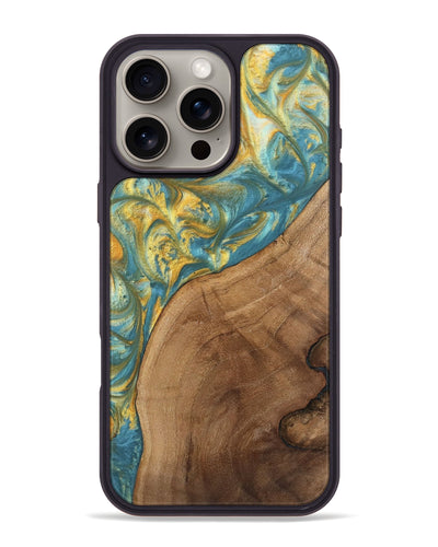 iPhone 16 Pro Max Wood Phone Case - Charla (Teal & Gold, 742240)