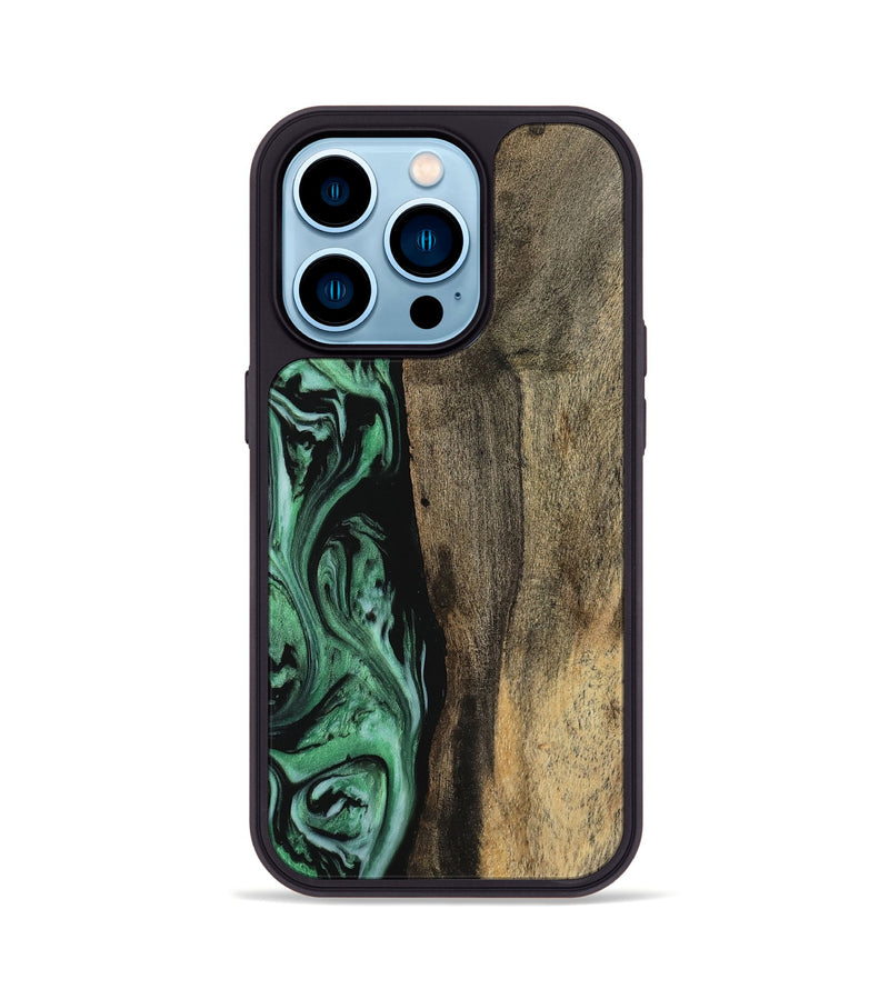 iPhone 14 Pro Wood Phone Case - Elmire (Green, 742259)